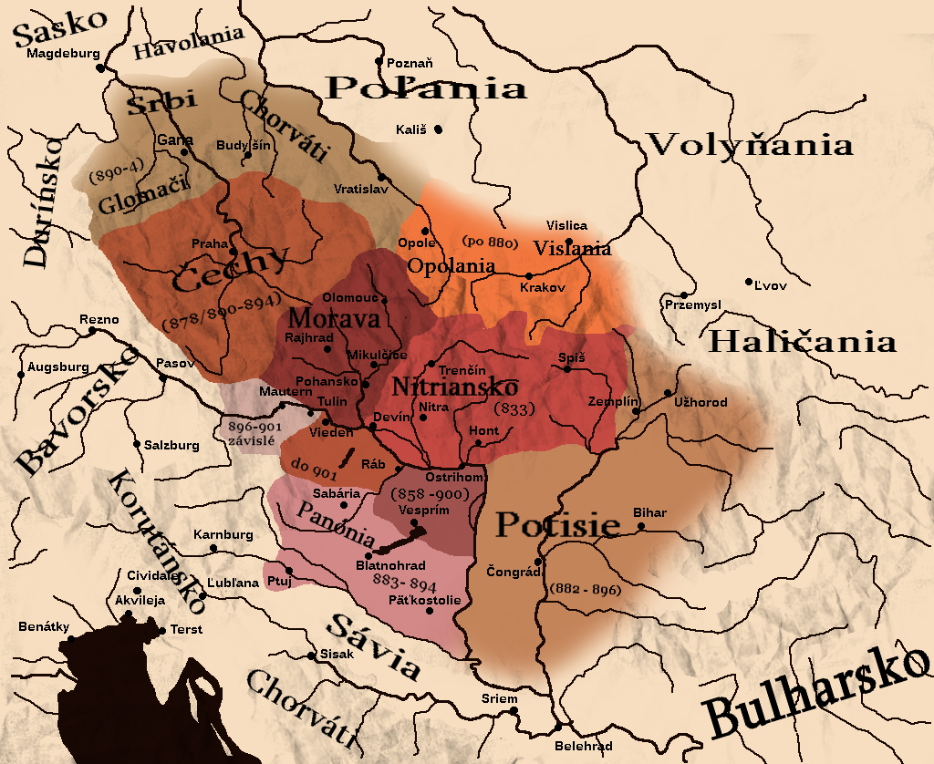 Pravdepodobná najväčšia rozloha za panovania Svätopluka.